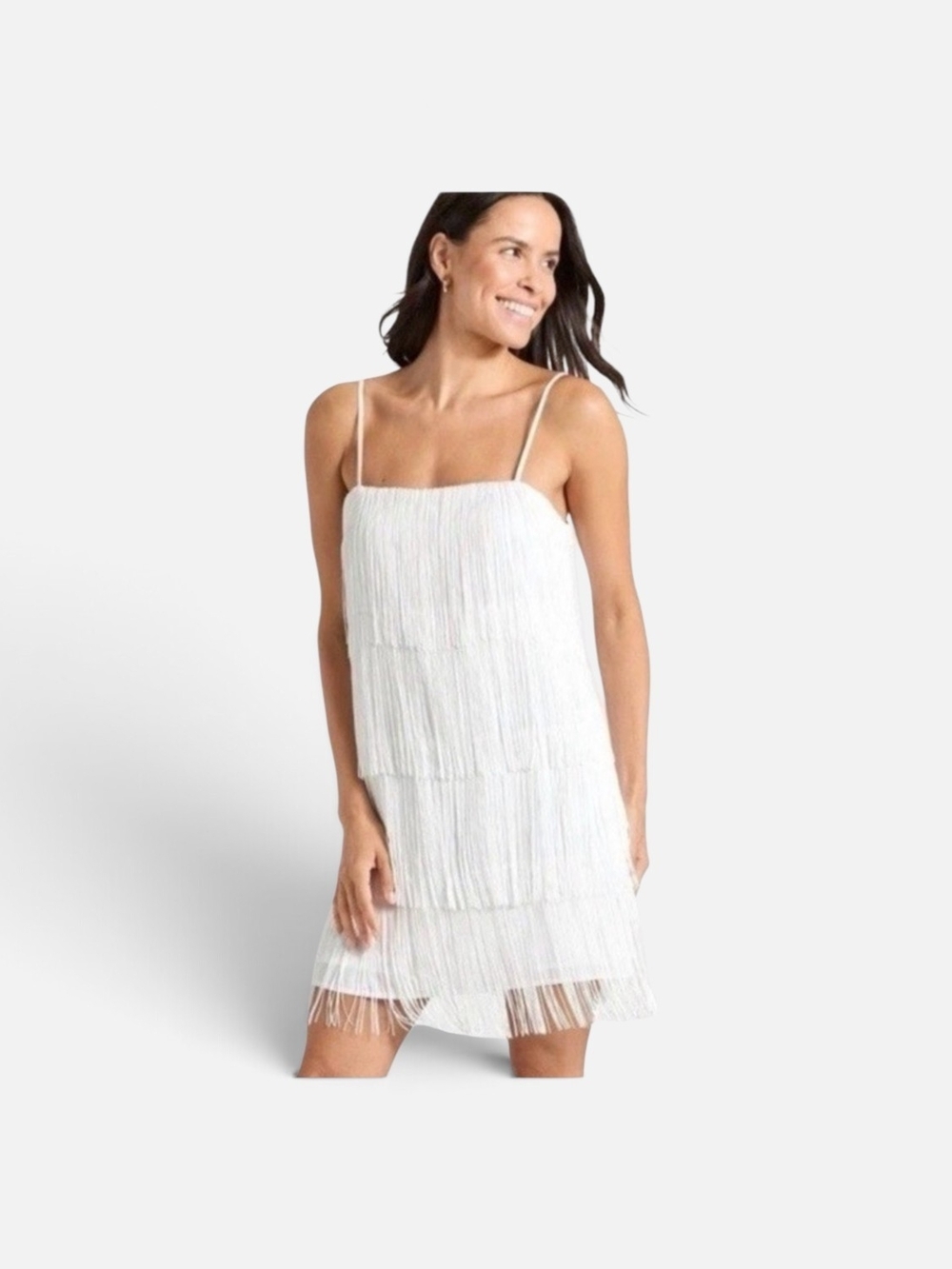 White Fringe Spaghetti Strap Mini Dress Bachlorette Bride Flapper Size M/XS